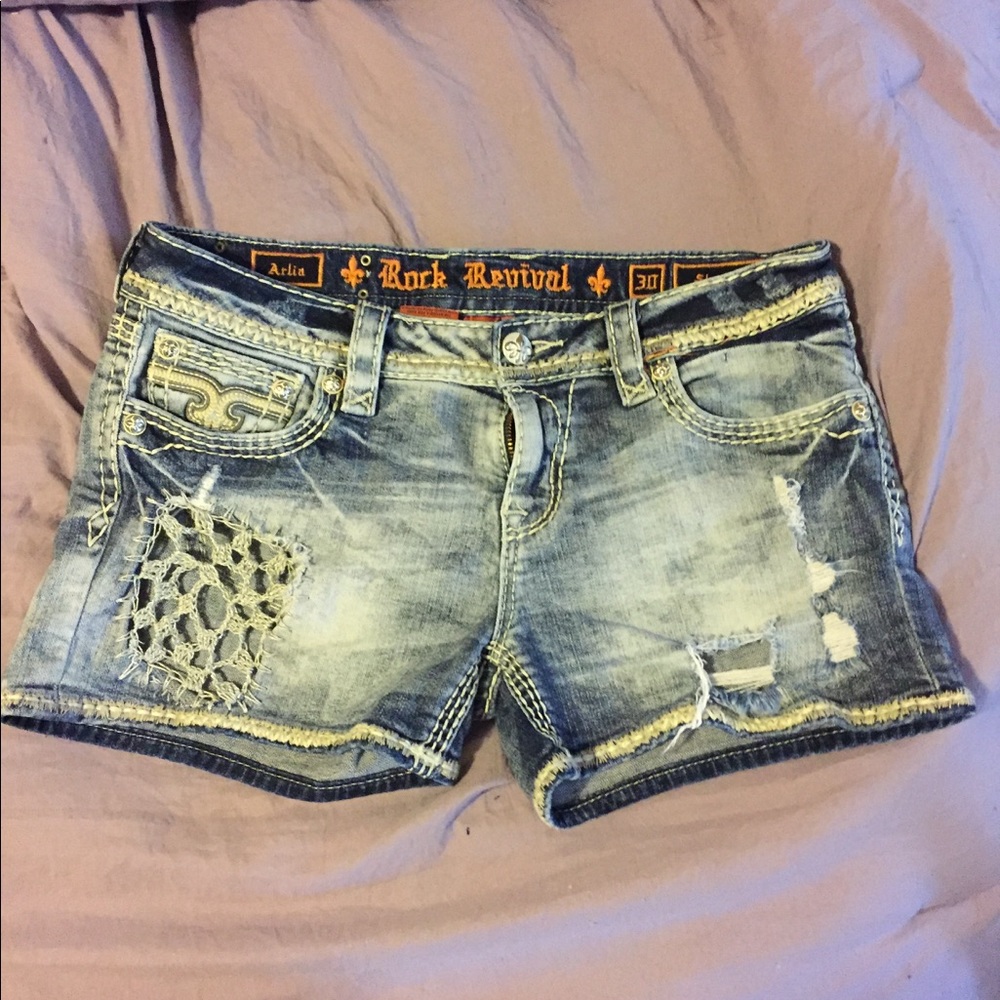 Crocheted jean shorts